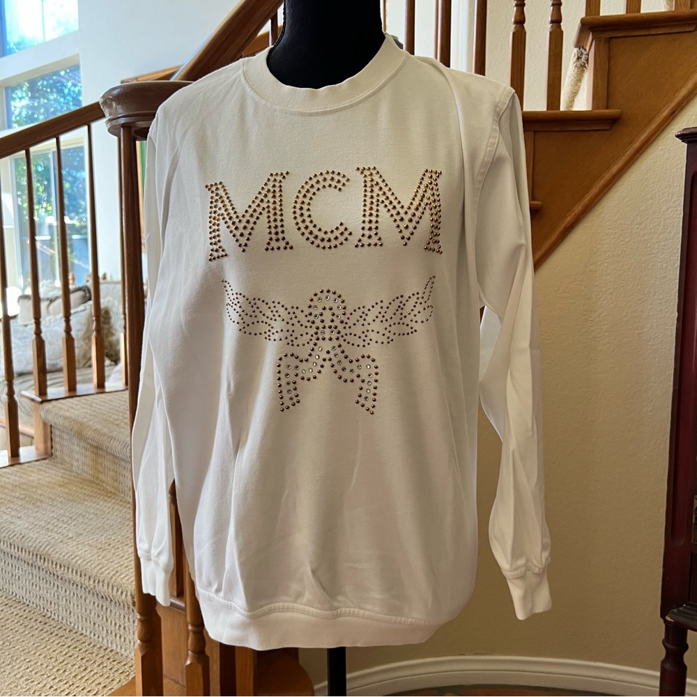 White MCM Studded Metallic Sweatshirt Sz M